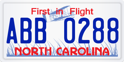 NC license plate ABB0288