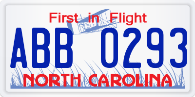 NC license plate ABB0293