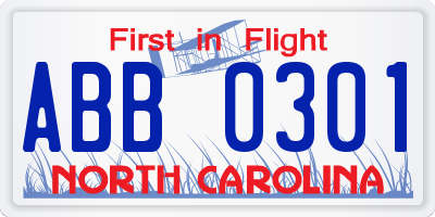NC license plate ABB0301