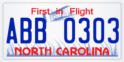 NC license plate ABB0303