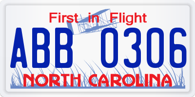 NC license plate ABB0306