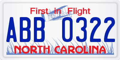 NC license plate ABB0322