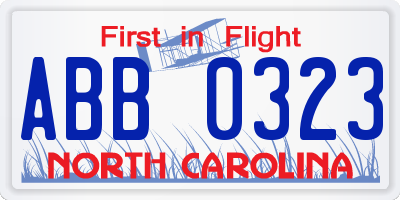 NC license plate ABB0323