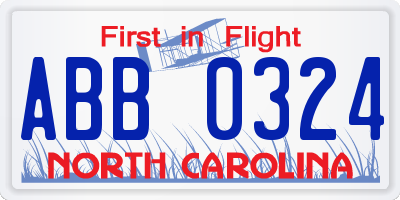 NC license plate ABB0324