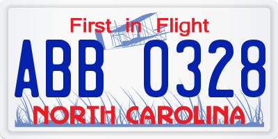NC license plate ABB0328