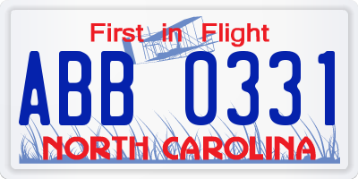NC license plate ABB0331