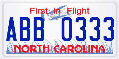 NC license plate ABB0333