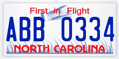 NC license plate ABB0334