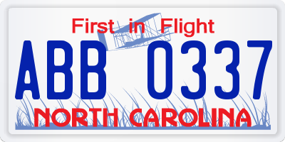 NC license plate ABB0337