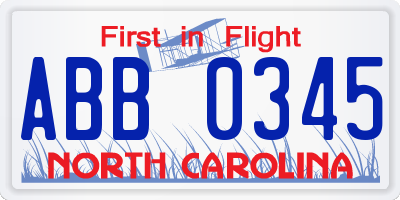 NC license plate ABB0345