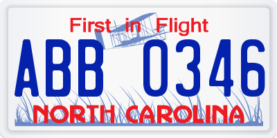 NC license plate ABB0346
