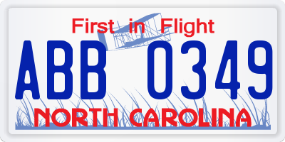NC license plate ABB0349