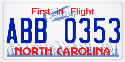 NC license plate ABB0353