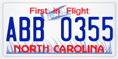 NC license plate ABB0355