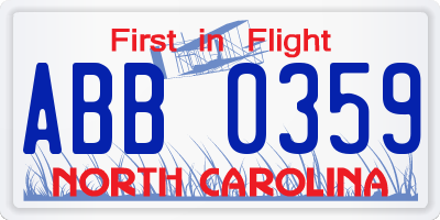 NC license plate ABB0359
