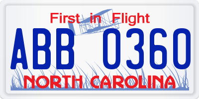 NC license plate ABB0360