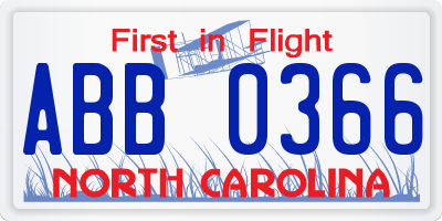 NC license plate ABB0366
