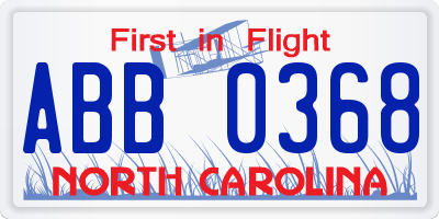NC license plate ABB0368