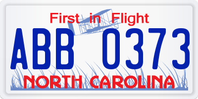 NC license plate ABB0373