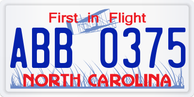 NC license plate ABB0375