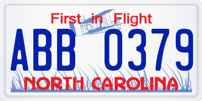 NC license plate ABB0379