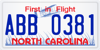 NC license plate ABB0381