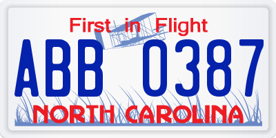 NC license plate ABB0387