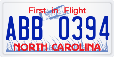 NC license plate ABB0394