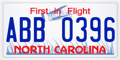 NC license plate ABB0396