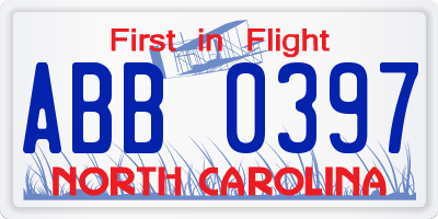 NC license plate ABB0397