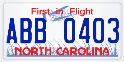 NC license plate ABB0403