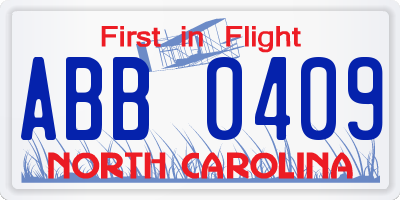 NC license plate ABB0409