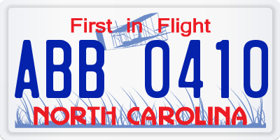 NC license plate ABB0410