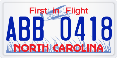 NC license plate ABB0418