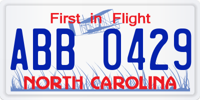 NC license plate ABB0429