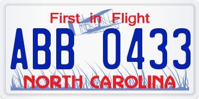 NC license plate ABB0433