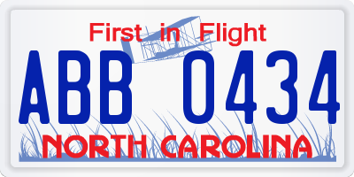 NC license plate ABB0434