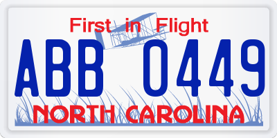 NC license plate ABB0449
