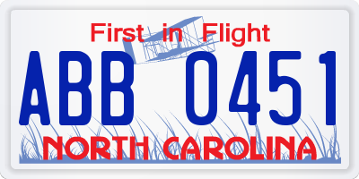 NC license plate ABB0451