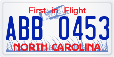 NC license plate ABB0453