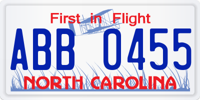 NC license plate ABB0455