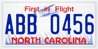 NC license plate ABB0456