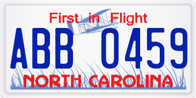 NC license plate ABB0459