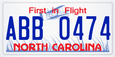 NC license plate ABB0474