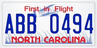 NC license plate ABB0494