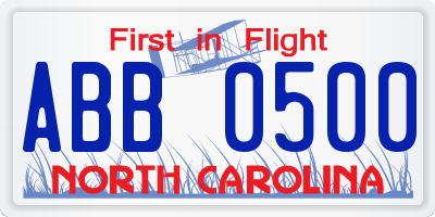 NC license plate ABB0500