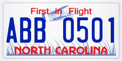NC license plate ABB0501