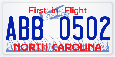 NC license plate ABB0502