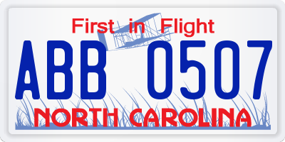 NC license plate ABB0507