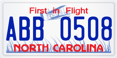 NC license plate ABB0508